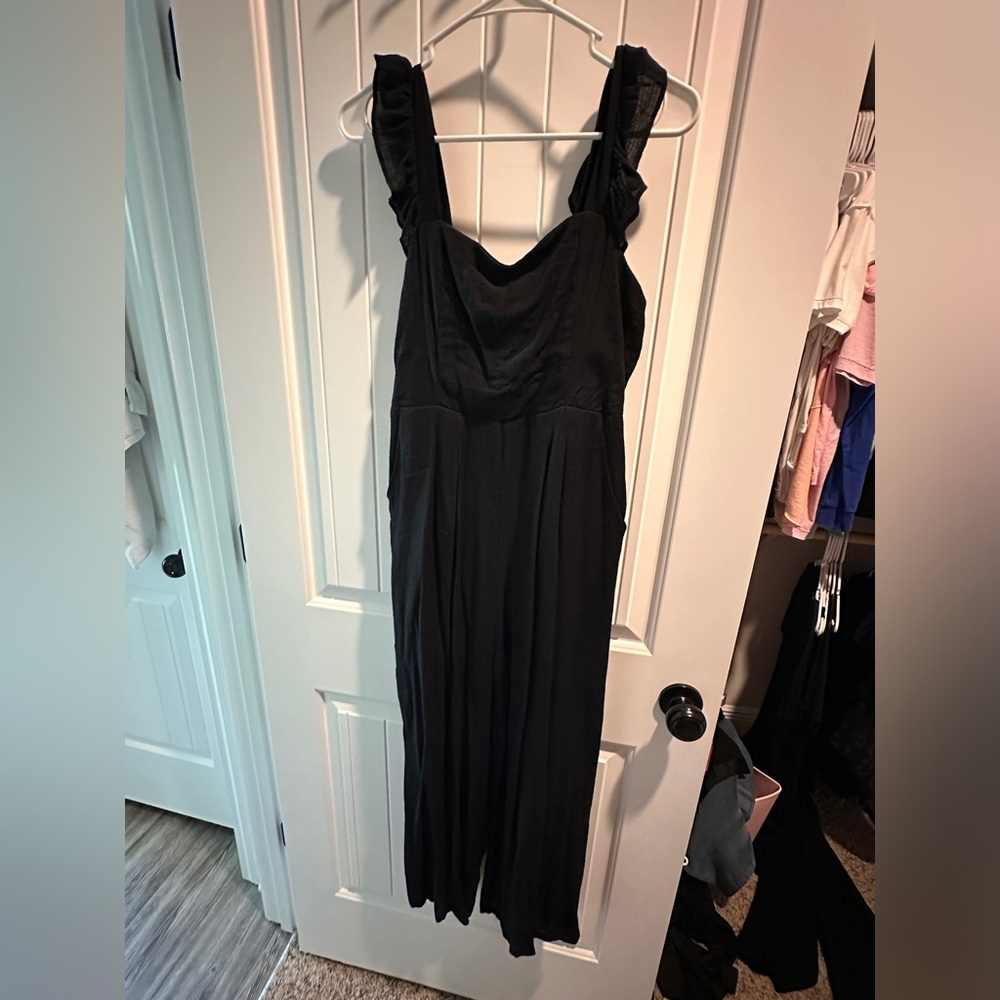 Black Ruffle Strap Pant Romper
